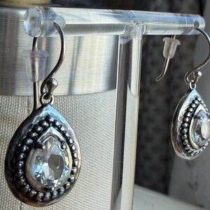 PAZ CREATIONS | Sterling Silver White Topaz Oxidized Hammered Finish Earrings
